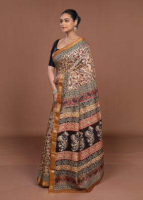 Cream Chanderi Silk Saree With Blouse Piece