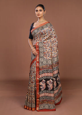 Cream Chanderi Silk Saree With Blouse Piece