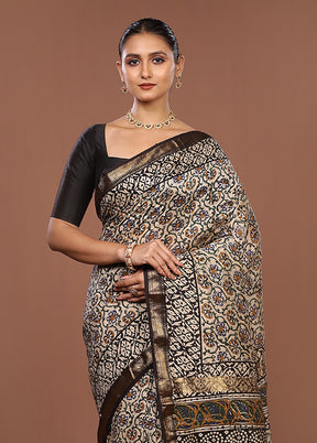 Cream Chanderi Silk Saree With Blouse Piece