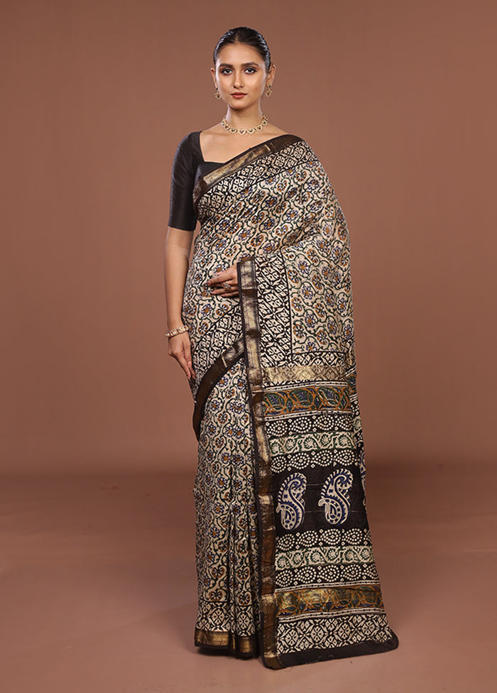 Cream Chanderi Silk Saree With Blouse Piece