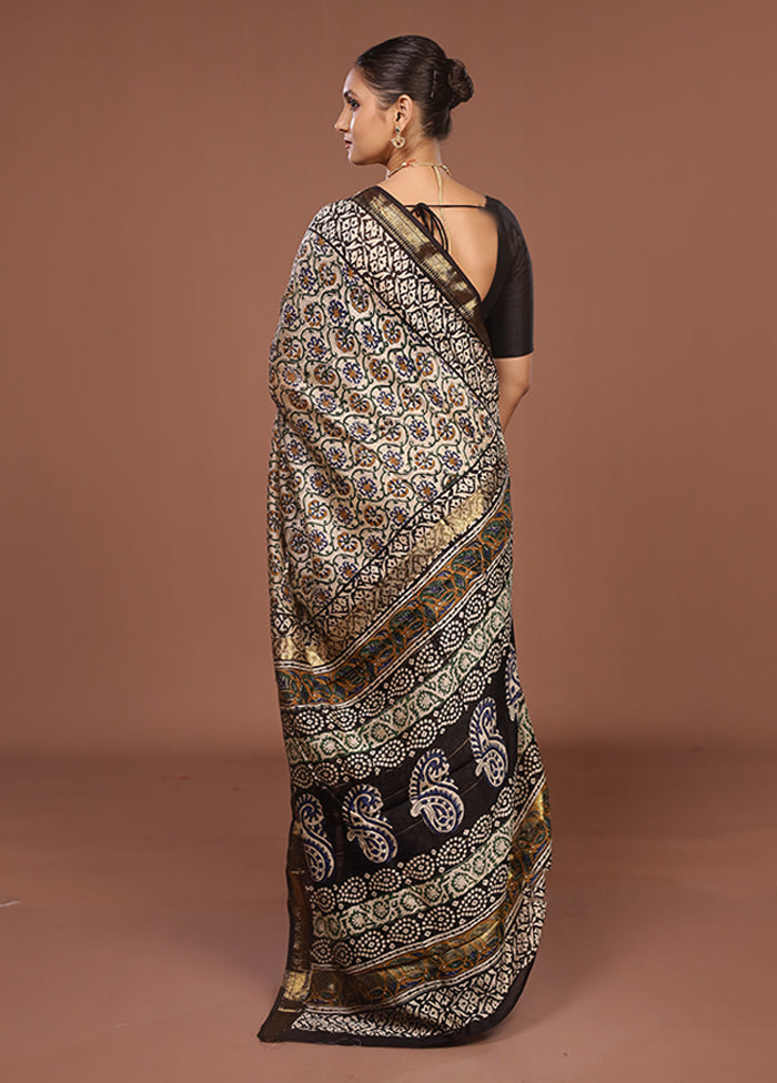 Cream Chanderi Silk Saree With Blouse Piece