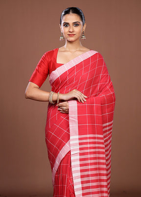 Red Matka Silk Saree With Blouse Piece