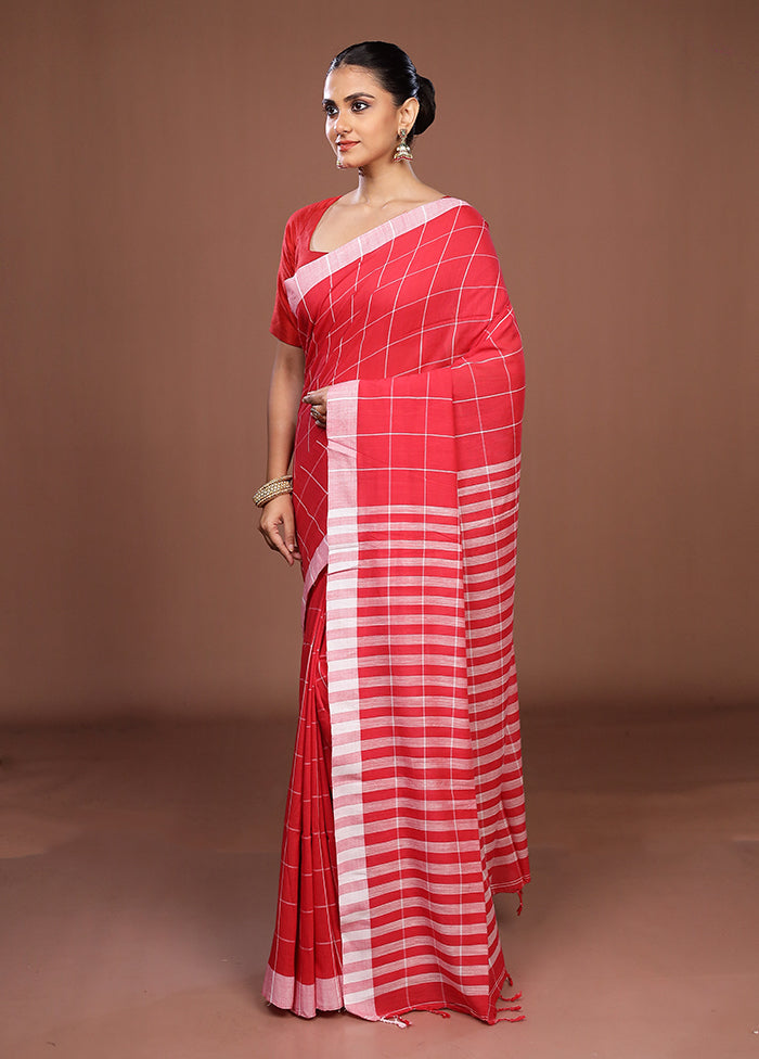 Red Matka Silk Saree With Blouse Piece