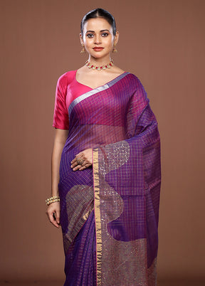 Purple Matka Silk Saree With Blouse Piece