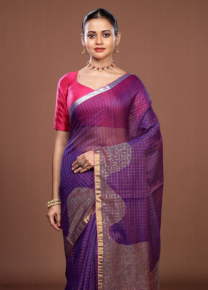 Purple Matka Silk Saree With Blouse Piece