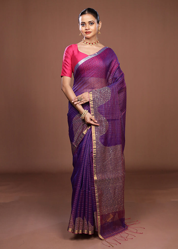 Purple Matka Silk Saree With Blouse Piece