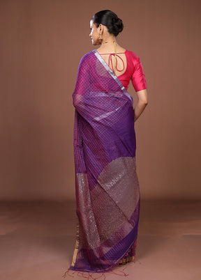 Purple Matka Silk Saree With Blouse Piece