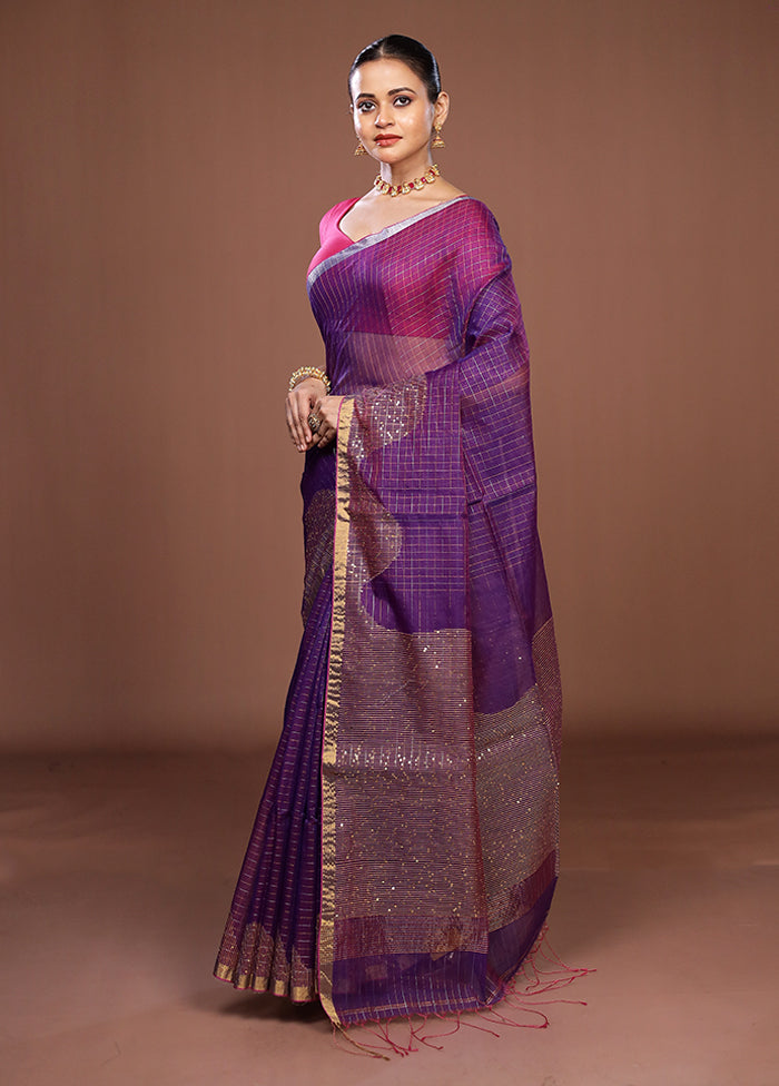 Purple Matka Silk Saree With Blouse Piece