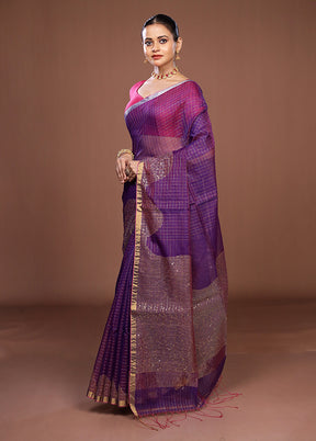 Purple Matka Silk Saree With Blouse Piece