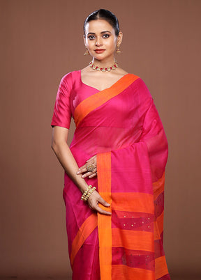 Pink Matka Silk Saree With Blouse Piece