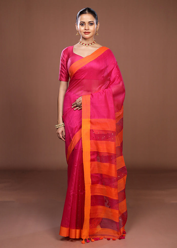 Pink Matka Silk Saree With Blouse Piece