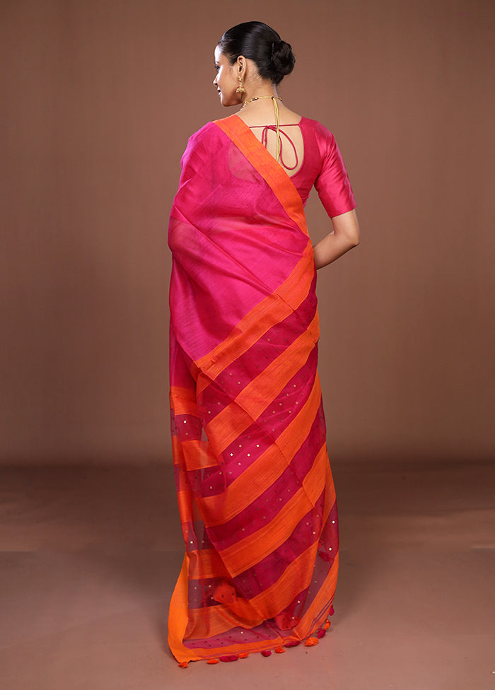 Pink Matka Silk Saree With Blouse Piece