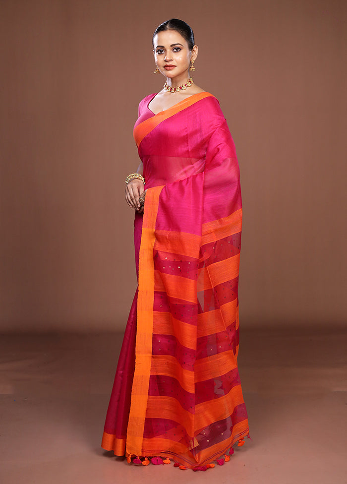 Pink Matka Silk Saree With Blouse Piece