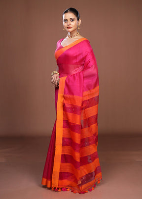 Pink Matka Silk Saree With Blouse Piece