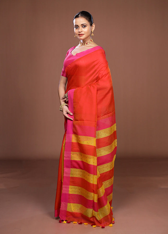 Red Matka Silk Saree With Blouse Piece