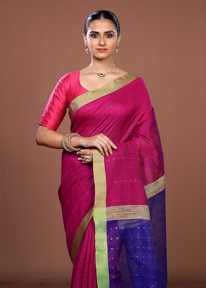 Pink Matka Silk Saree With Blouse Piece