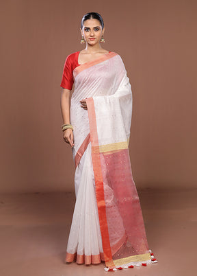White Matka Silk Saree With Blouse Piece