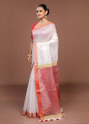 White Matka Silk Saree With Blouse Piece