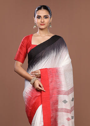 White Matka Silk Saree With Blouse Piece