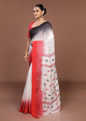 White Matka Silk Saree With Blouse Piece