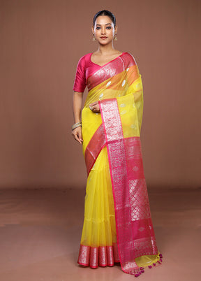 Yellow Matka Silk Saree With Blouse Piece