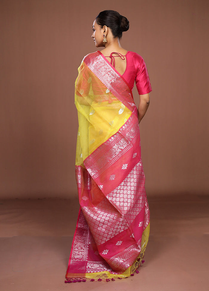 Yellow Matka Silk Saree With Blouse Piece