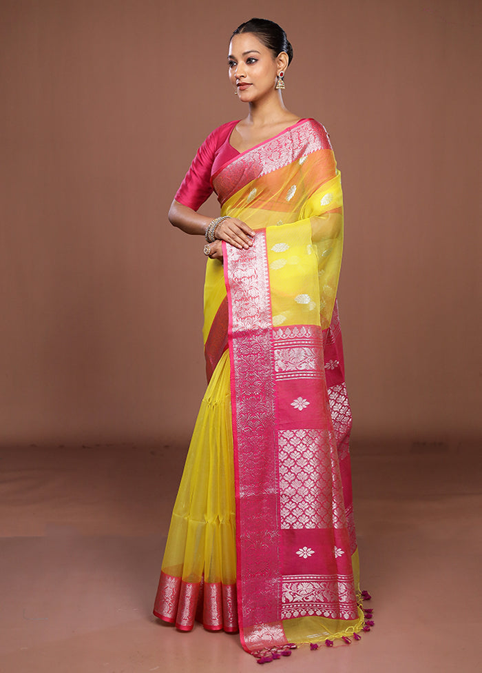 Yellow Matka Silk Saree With Blouse Piece