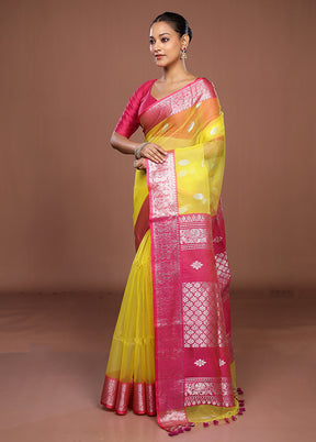 Yellow Matka Silk Saree With Blouse Piece