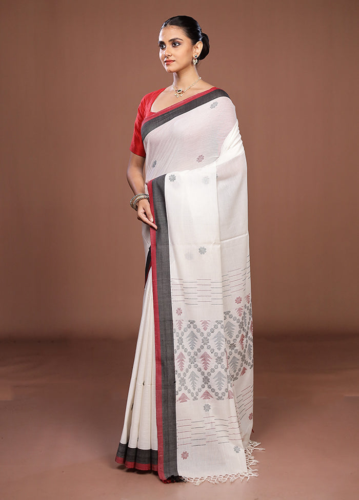 White Matka Silk Saree With Blouse Piece