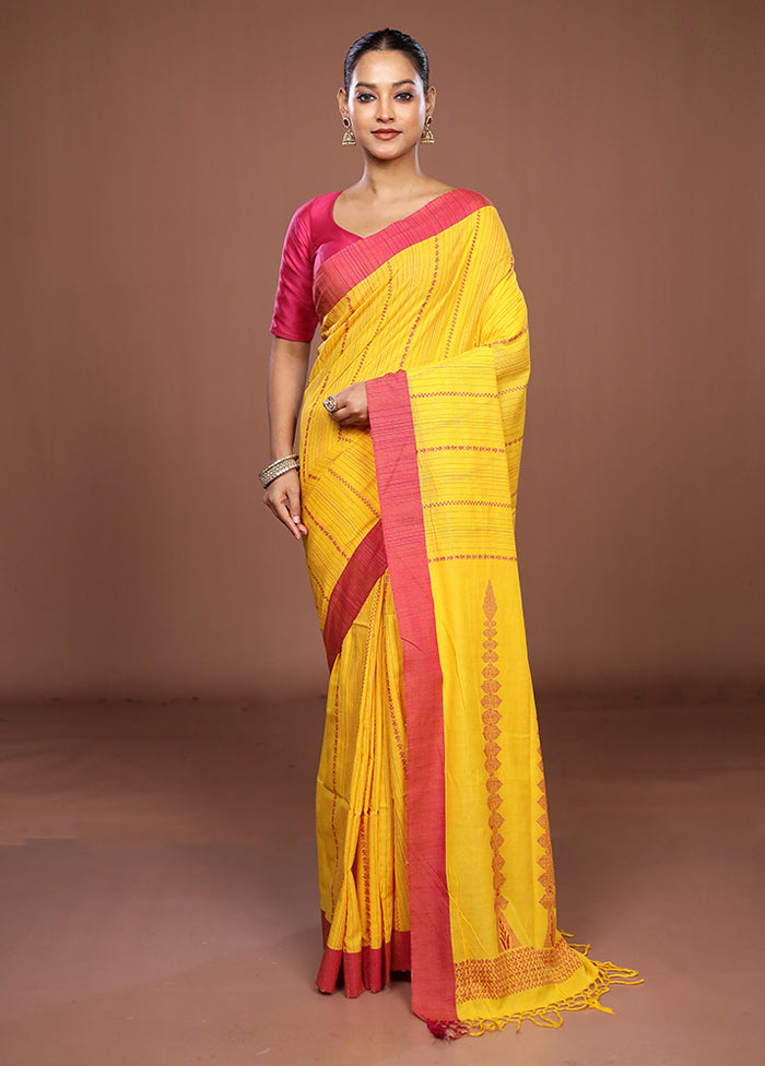 Yellow Matka Silk Saree With Blouse Piece
