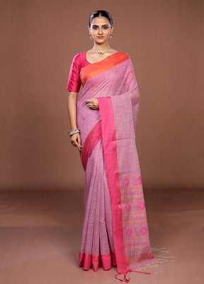 Pink Matka Silk Saree With Blouse Piece