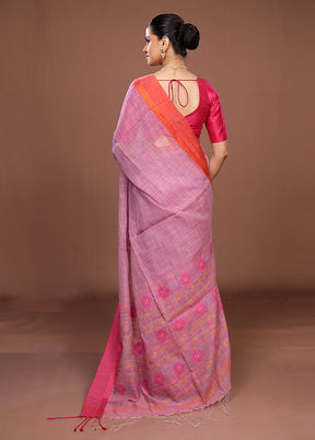 Pink Matka Silk Saree With Blouse Piece