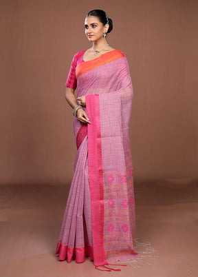 Pink Matka Silk Saree With Blouse Piece