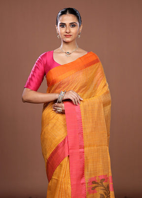 Yellow Matka Silk Saree With Blouse Piece