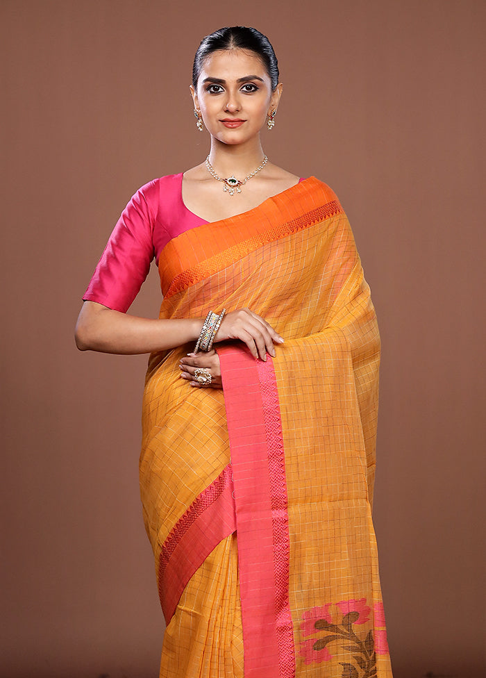 Yellow Matka Silk Saree With Blouse Piece
