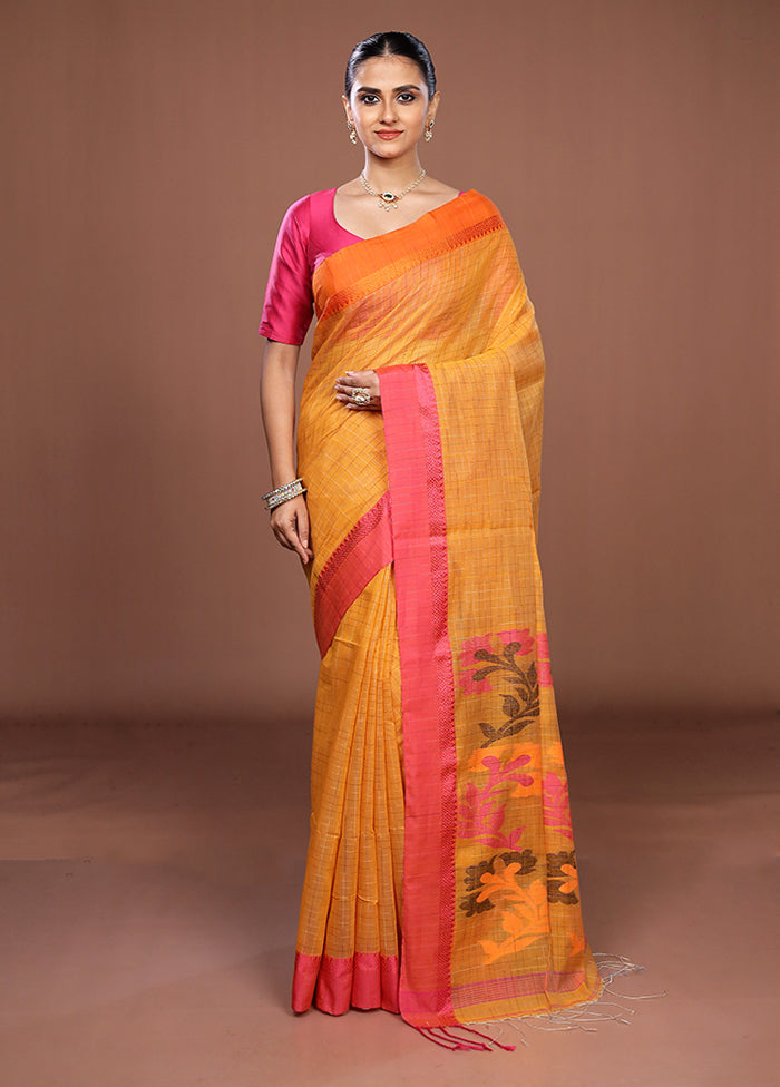 Yellow Matka Silk Saree With Blouse Piece