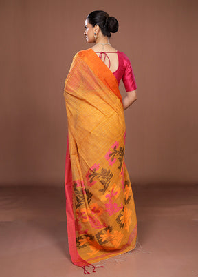 Yellow Matka Silk Saree With Blouse Piece