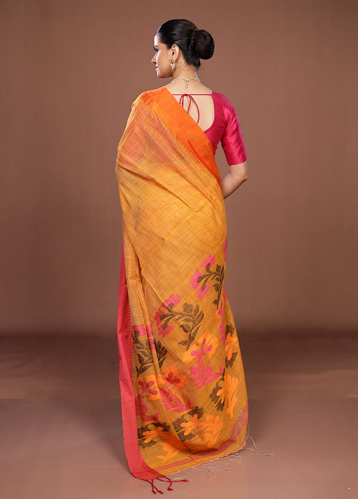 Yellow Matka Silk Saree With Blouse Piece