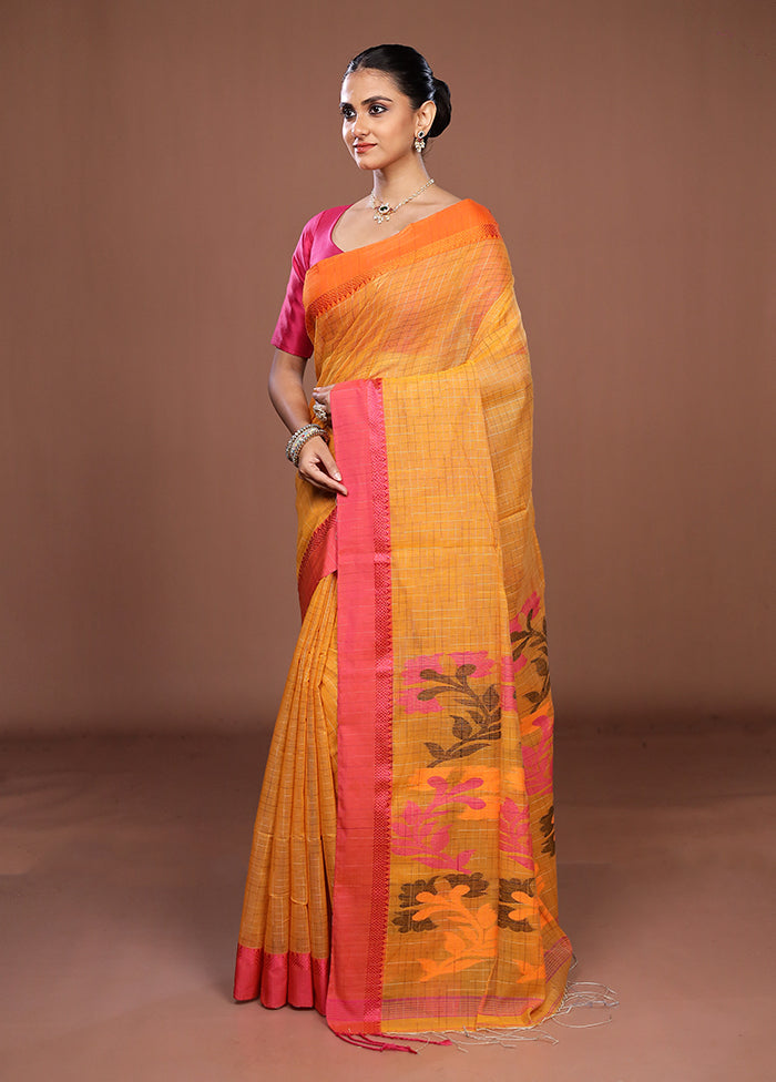 Yellow Matka Silk Saree With Blouse Piece