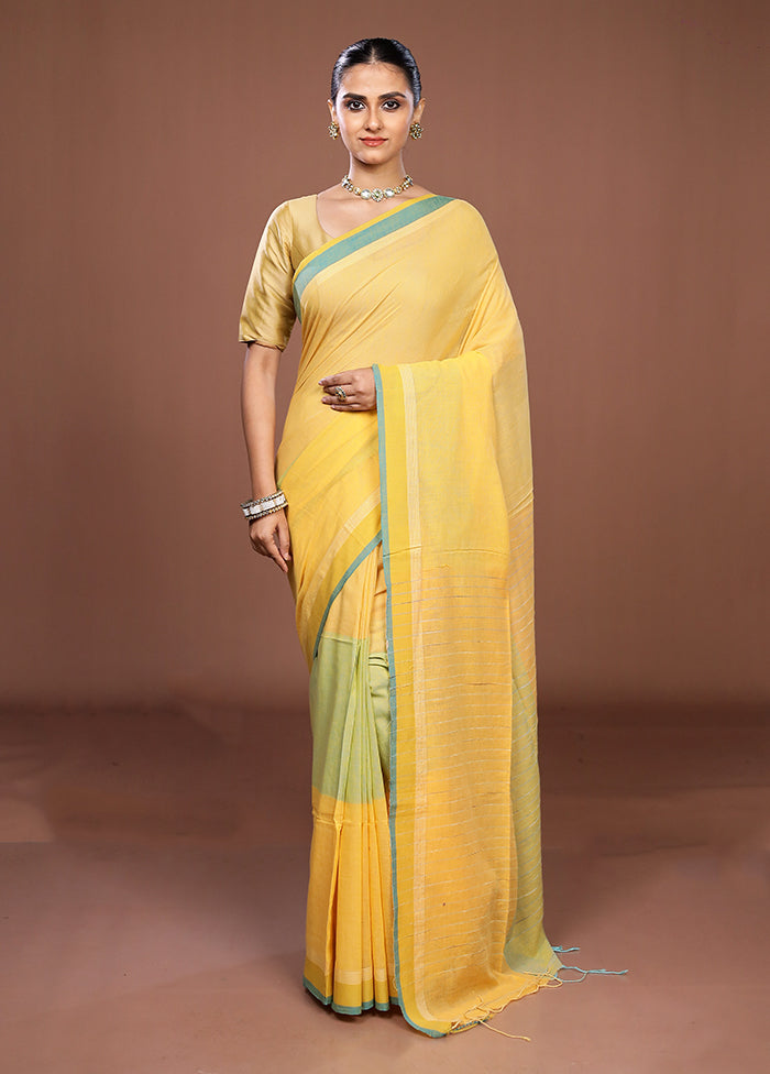 Yellow Matka Silk Saree With Blouse Piece