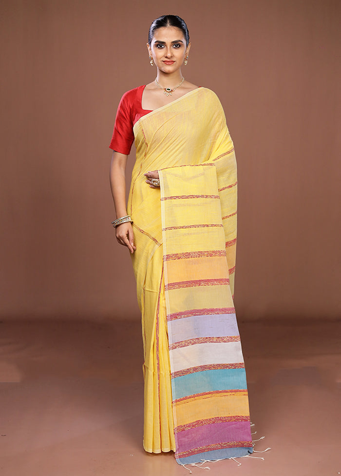Yellow Matka Silk Saree With Blouse Piece