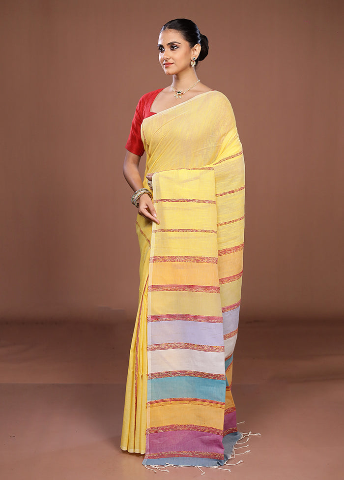 Yellow Matka Silk Saree With Blouse Piece