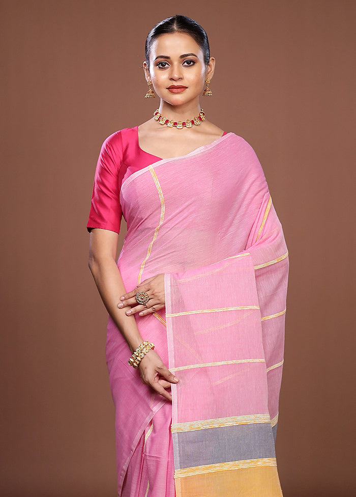 Pink Matka Silk Saree With Blouse Piece