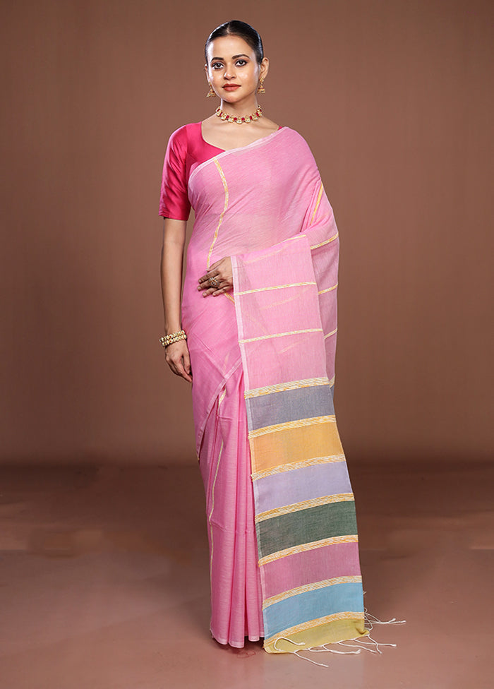 Pink Matka Silk Saree With Blouse Piece