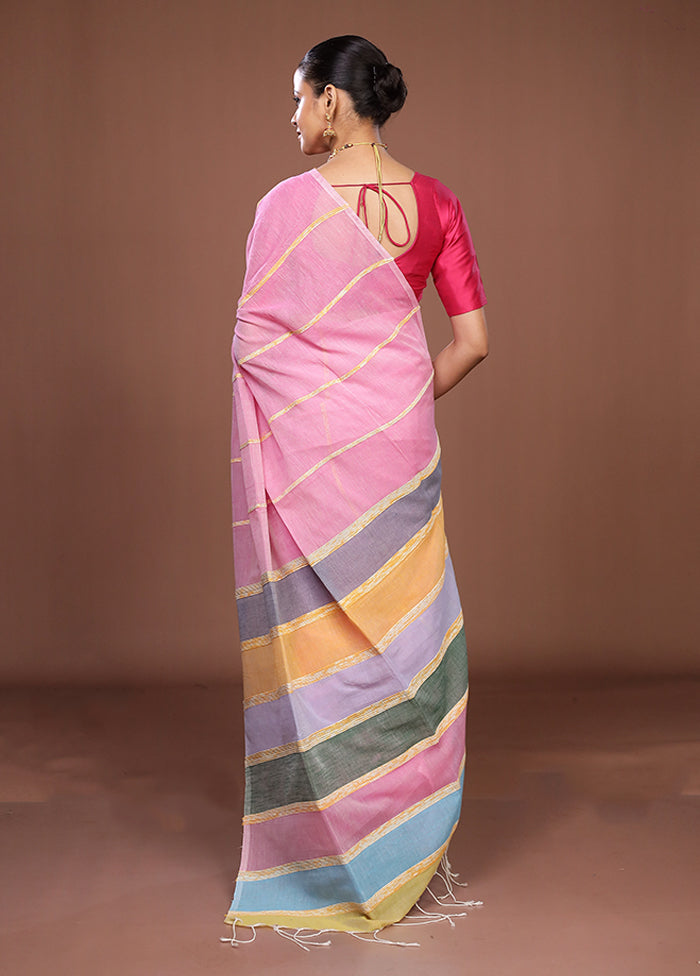 Pink Matka Silk Saree With Blouse Piece