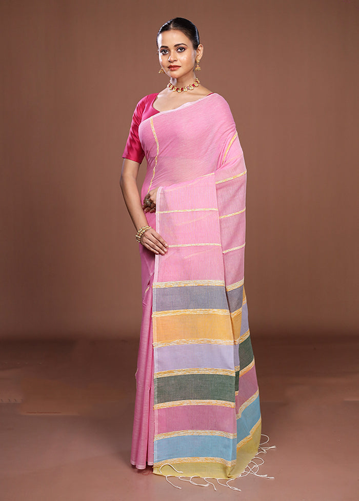 Pink Matka Silk Saree With Blouse Piece