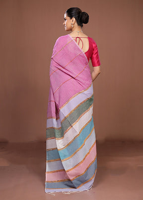 Pink Matka Silk Saree With Blouse Piece