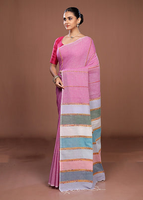 Pink Matka Silk Saree With Blouse Piece