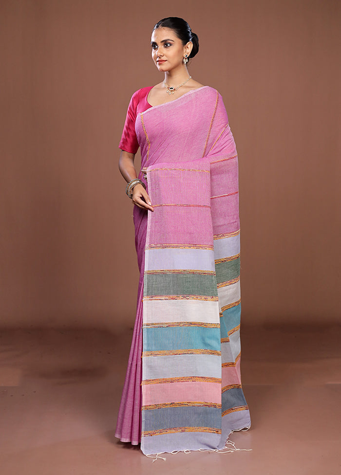 Pink Matka Silk Saree With Blouse Piece