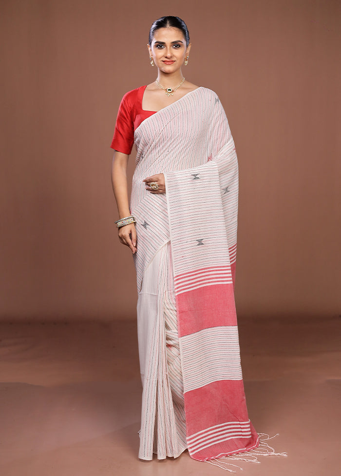 White Matka Silk Saree With Blouse Piece